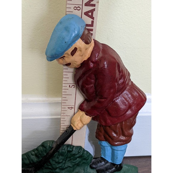 Vintage Cast Iron Golfer Door Stop Bookend Victorian Painted Golfing Golf heavy - Picture 3 of 6